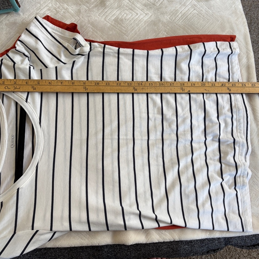 Quince Cotton Modal White & Black Striped & Rust Short-Sleeve Scoop-neck Tees - Picture 8 of 8
